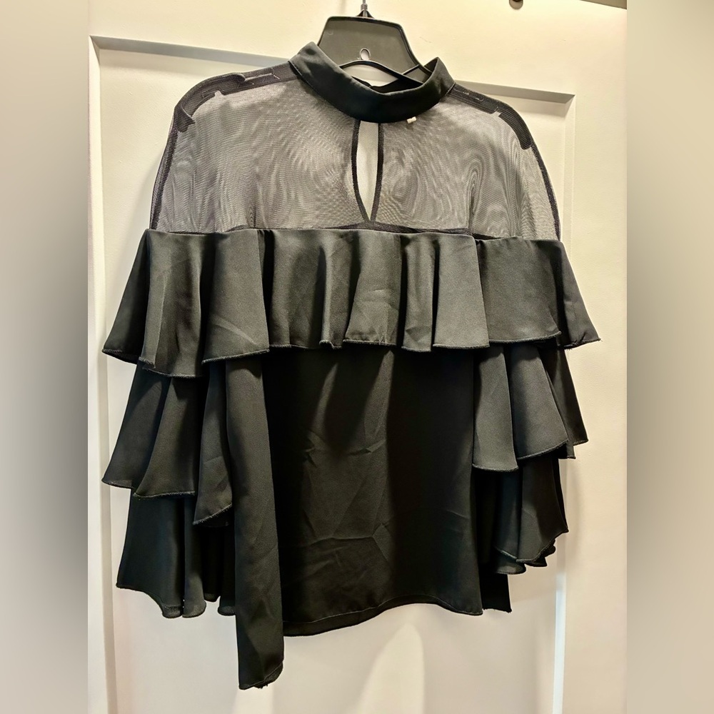 Barneys New York Black Ruffled Blouse